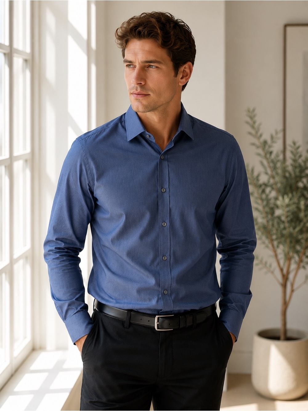 Bloomingdale's Blue Dress Shirt 16.5 32/33 L | Tailored Office Business Classic
